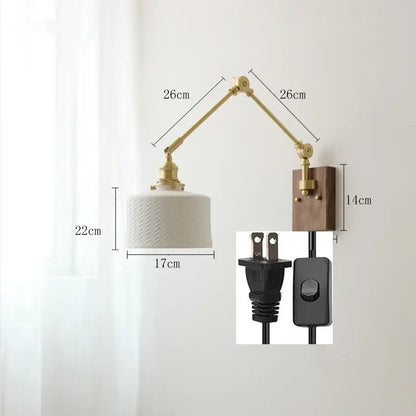 Nordic copper wall lamp with brass finish adjustable arm white ceramic shade and wooden backplate for bedroom decorbites copper wall lamp