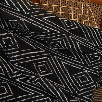 Black knitted woolen blanket with bold white geometric pattern for living room decorbites grey knitted throw