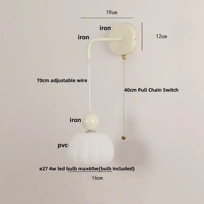 White textured pvc lampshade with iron mounting and pull chain switch of decorbites iron nordic wall light fixture