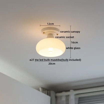 Nordic cream ceramic led ceiling light with white ceramic base and frosted glass dome for bedroom decorbites ceramic led ceiling