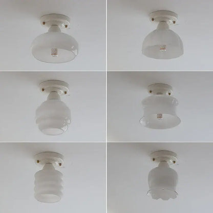 Nordic cream ceramic led ceiling light with white frosted glass dome and classic rounded design for bedroom decorbites ceramic led