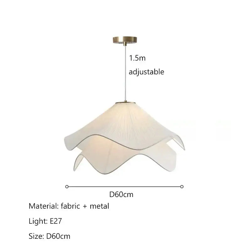 Nordic cream fabric led pendant light featuring a delicate white fabric petal design with metallic fixture for decorbites cream fabric decor