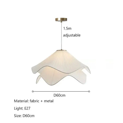 Nordic cream fabric led pendant light featuring a delicate white fabric petal design with metallic fixture for decorbites cream fabric decor