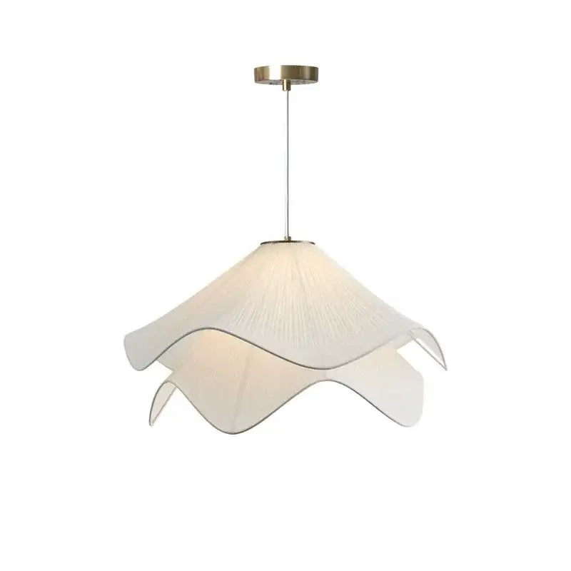 Nordic cream fabric led pendant light with delicate white cream fabric led petals and brass-finished hardware