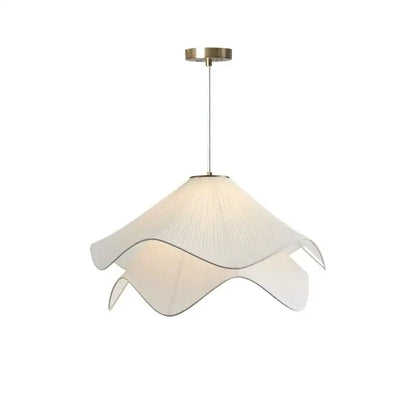 Nordic cream fabric led pendant light with delicate white cream fabric led petals and brass-finished hardware