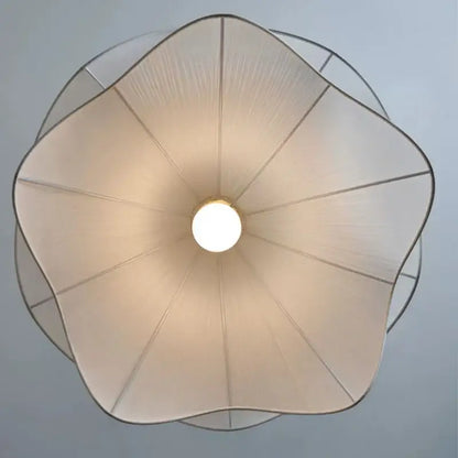 Nordic cream fabric led pendant light with beige layered fabric lampshade and metallic trim for bedroom decorbites cream fabric