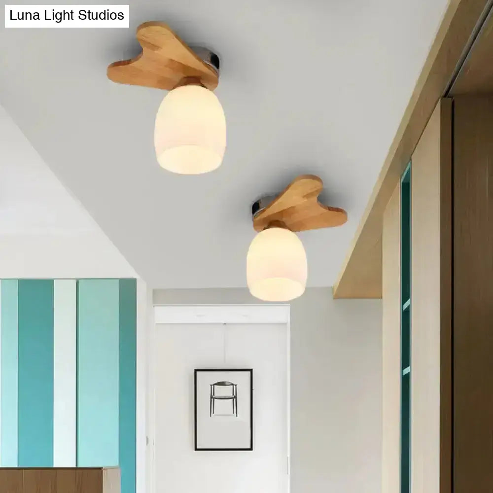 Wooden cloud-shaped ceiling lights with cream glass bell frosted shades for nordic bedroom decor