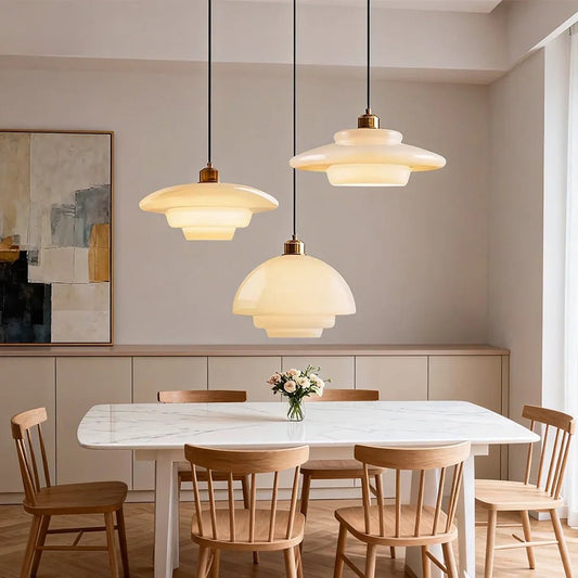 Nordic Cream Glass Pendant Light With Nickel Finish - Decorbites