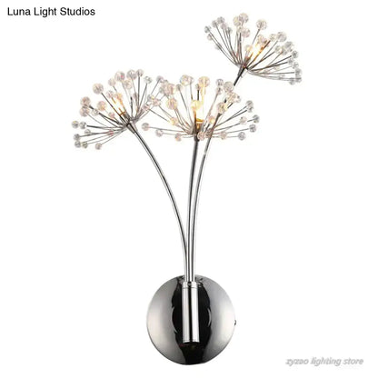 Chrome finished table lamp with three clear crystal bead clusters on slender stems for nordic creative crystal wall lamps