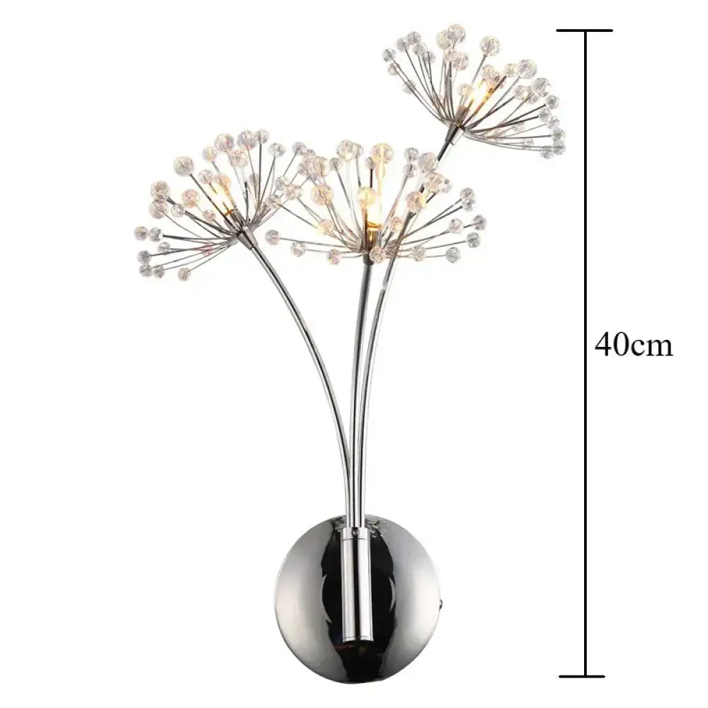 Chrome finished wall lamps featuring nordic creative crystal flower design with clear crystal beads for bedroom use