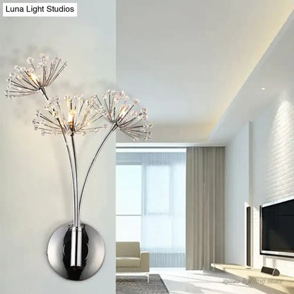 Modern chrome finish nordic creative crystal wall lamps with three creative crystal flower clusters for bedroom lighting