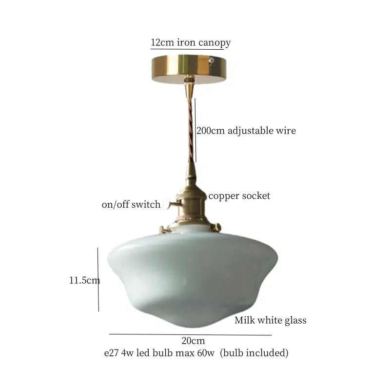 Nordic frosted glass led pendant lamp with milk white glass shade brass finish and adjustable wire pendant lamp