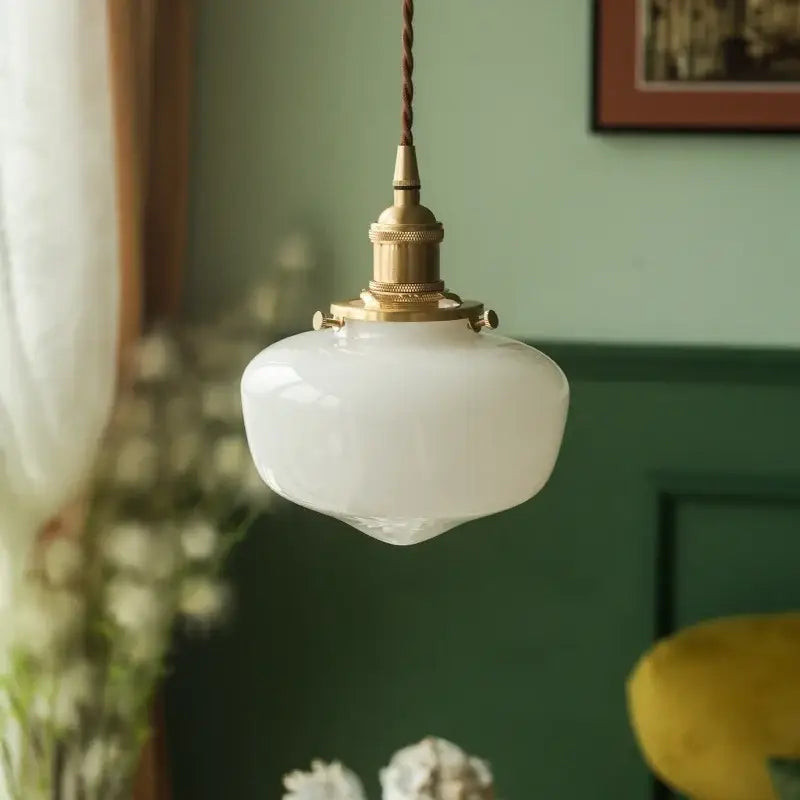 Nordic frosted glass led pendant lamp with brass hardware vintage-style pendant lamp for bedroom lighting