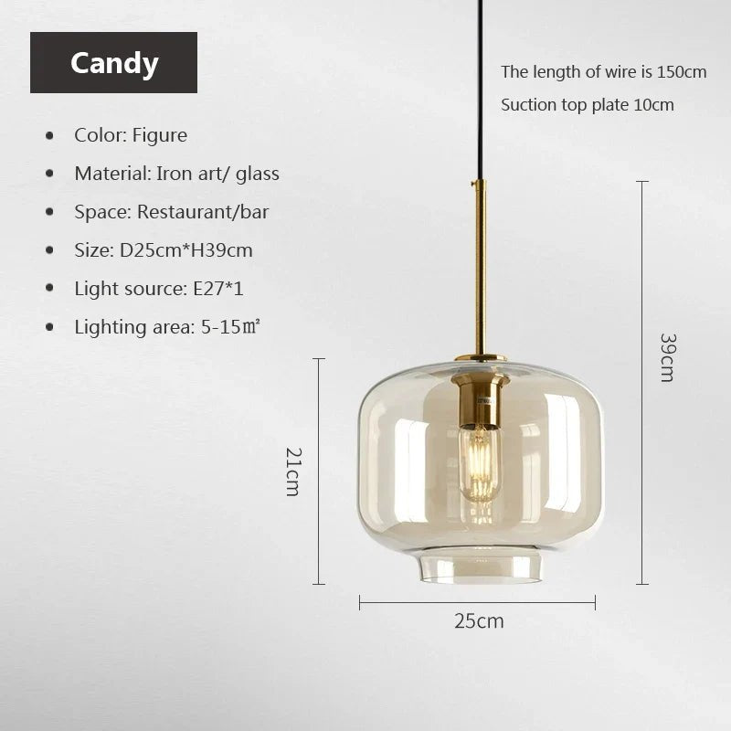 Nordic Glass Loft Pendant Light With Iron Finish - Decorbites