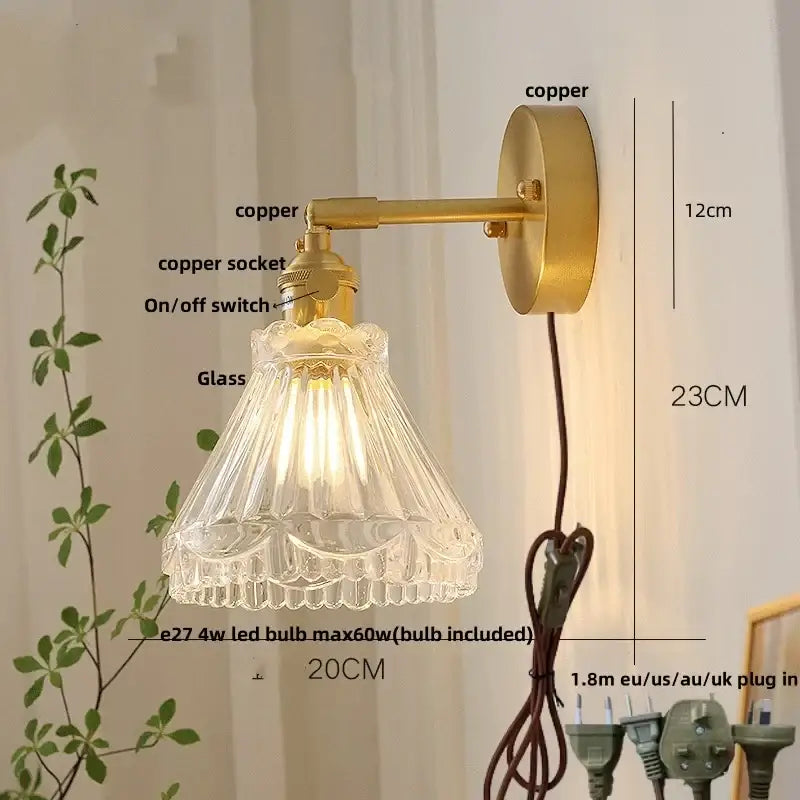 Vintage-style nordic gold brass led wall sconce with adjustable arm and ornate faceted glass shade decorbites brass led wall