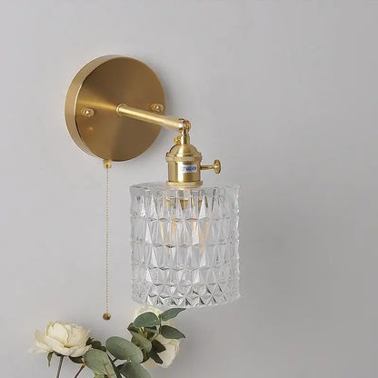 Nordic gold brass led wall sconce with faceted crystal glass shade and adjustable arm for bedroom decorbites brass led lighting