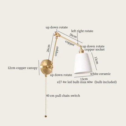 A sleek adjustable copper wall lamp with a white ceramic shade and e27 led bulb decorbites ceramic led wall lighting
