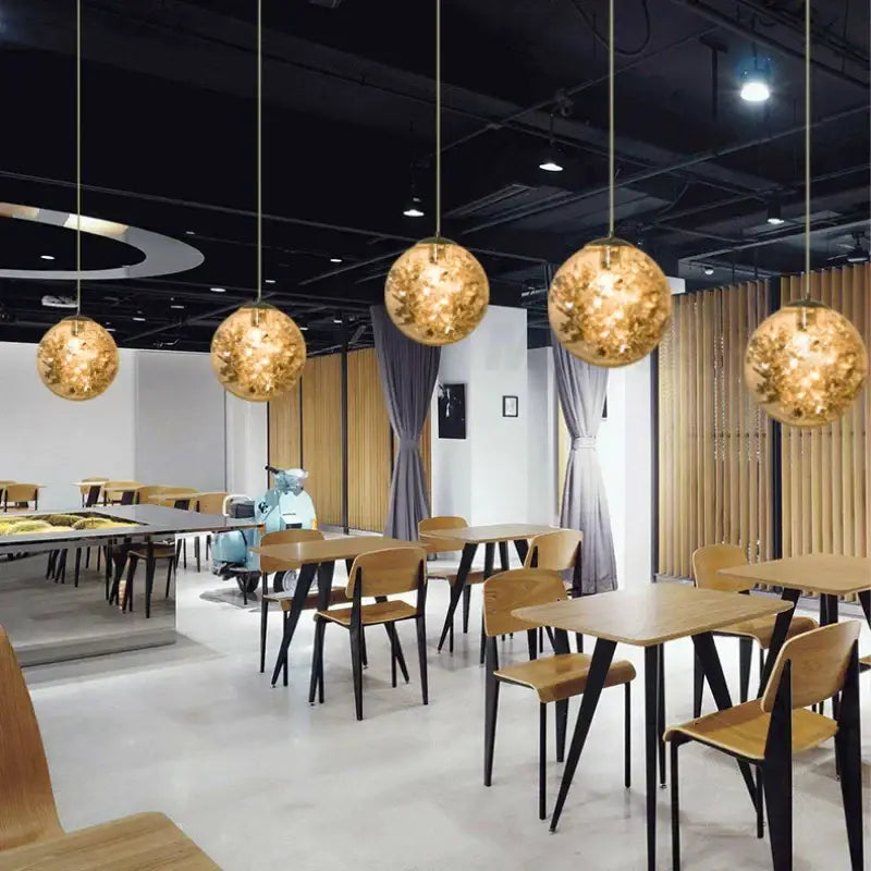 Nordic gold floral glass led pendant lamp with spherical textured pendant lamps for kitchen lighting