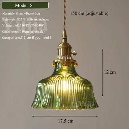Nordic Green Glass Pendant Light With Brass Accents - Decorbites