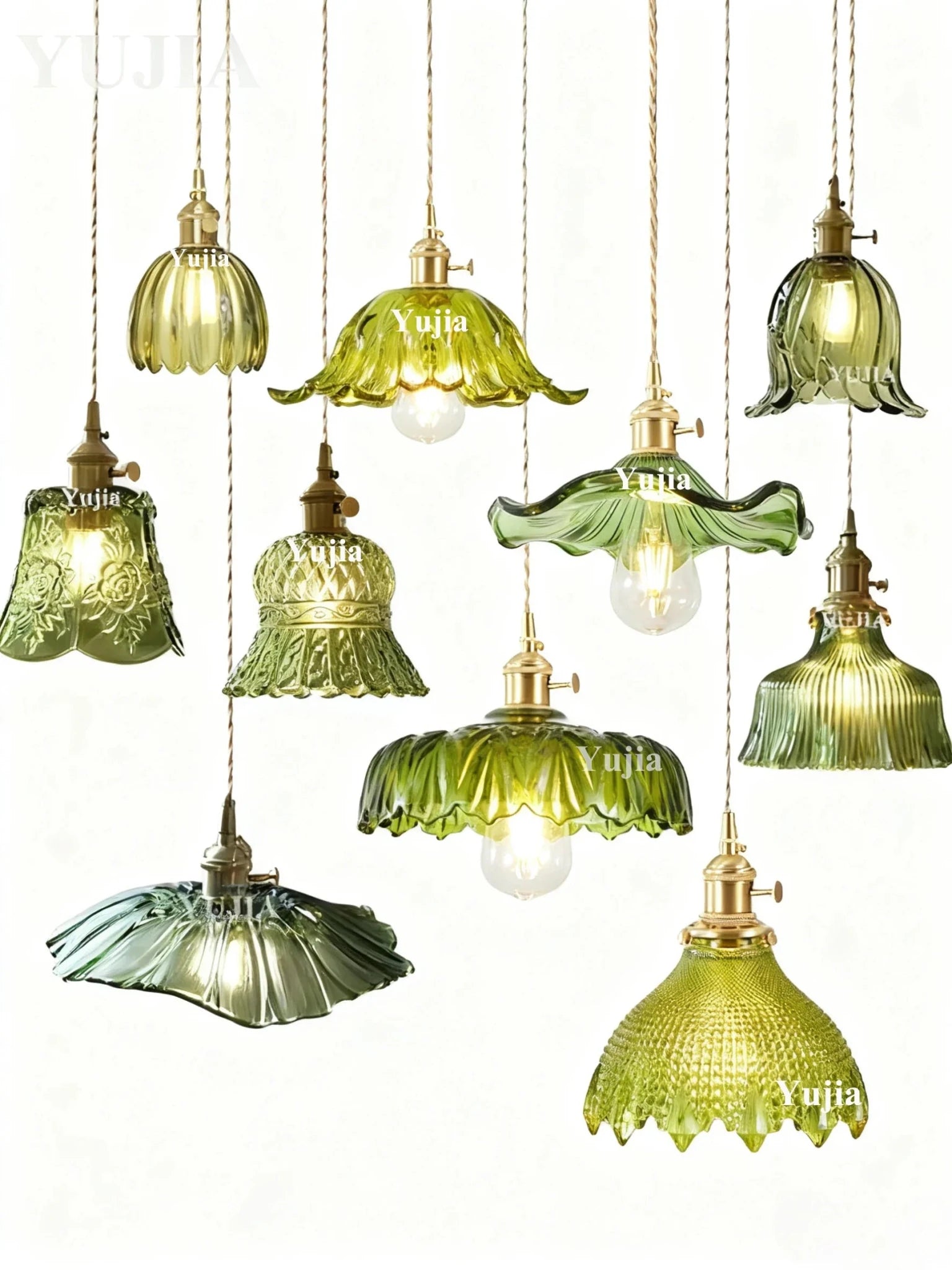 Nordic Green Glass Pendant Light With Brass Accents - Decorbites