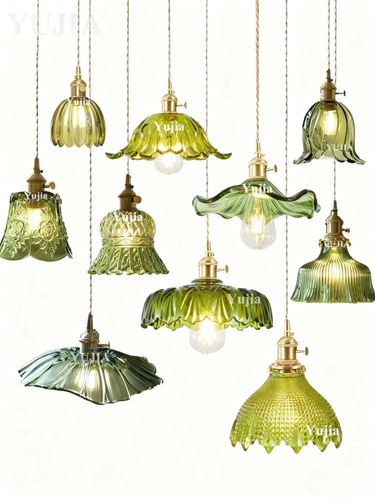 Nordic Green Glass Pendant Light With Brass Accents - Decorbites