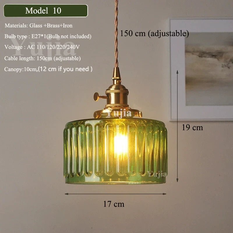 Nordic Green Glass Pendant Light With Brass Accents - Decorbites