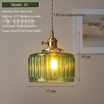Nordic Green Glass Pendant Light With Brass Accents - Decorbites