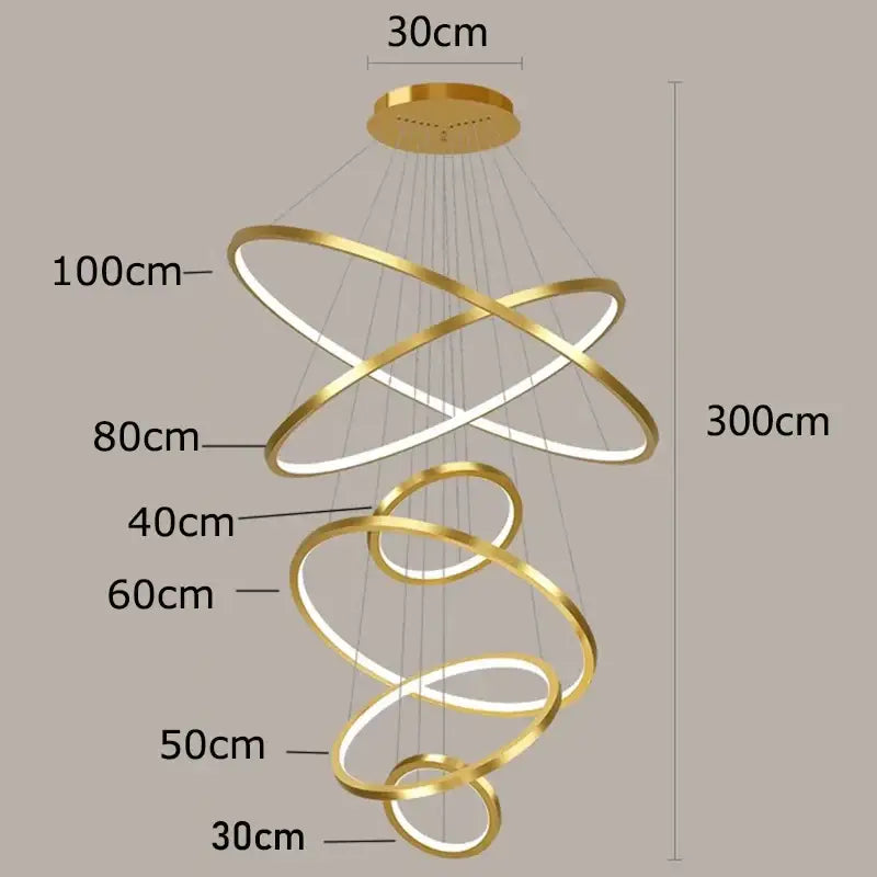 Gold-colored modern spiral ring chandelier with integrated led lighting for nordic home decor stair and decorbites nordic home