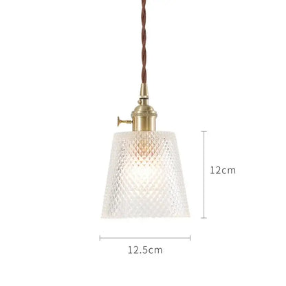 Nordic japan style glass pendant lights with brass finish and textured clear glass shade for dining room lighting