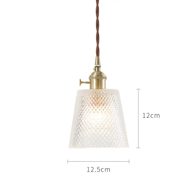 Nordic japan style glass pendant lights with brass finish and textured clear glass shade for dining room lighting