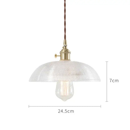 Nordic japan style pendant lights with textured clear glass shade brass hardware and exposed filament bulb for dining room