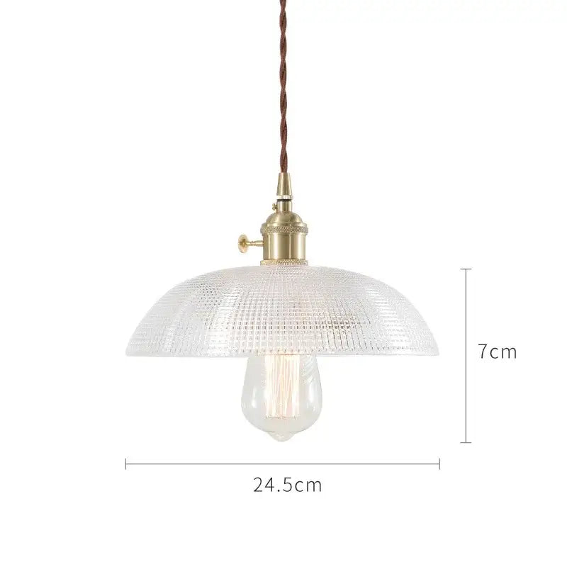 Nordic japan style pendant lights with textured clear glass shade brass hardware and exposed filament bulb for dining room