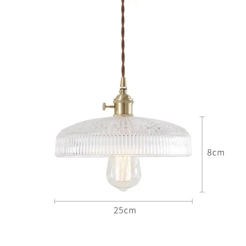 Clear glass pendant lights with vertical ridges and brass hardware featuring nordic japan style for dining room