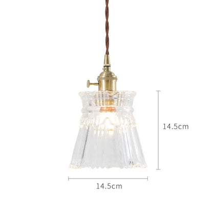 Clear fluted glass pendant light with brass socket and twisted brown cord nordic japan style glass pendant lights for dining room