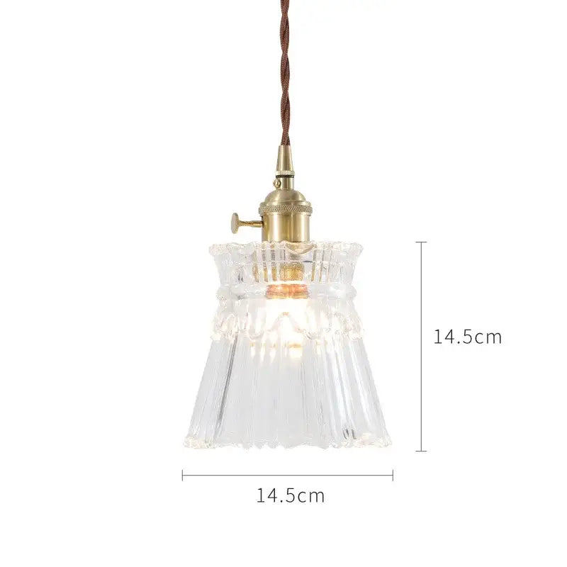 Clear fluted glass pendant light with brass socket and twisted brown cord nordic japan style glass pendant lights for dining room