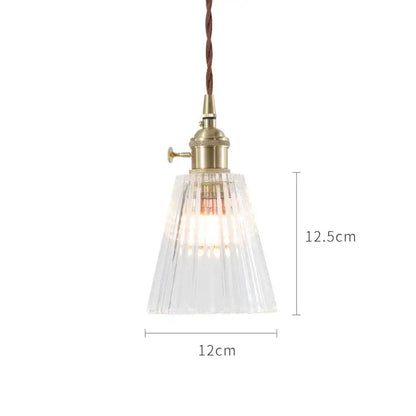 Clear fluted glass pendant light with brass fixture and twisted brown cord for nordic japan style dining room lighting