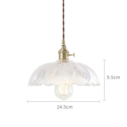 Vintage-style nordic japan style glass pendant lights with clear textured glass shade and brass hardware for dining room