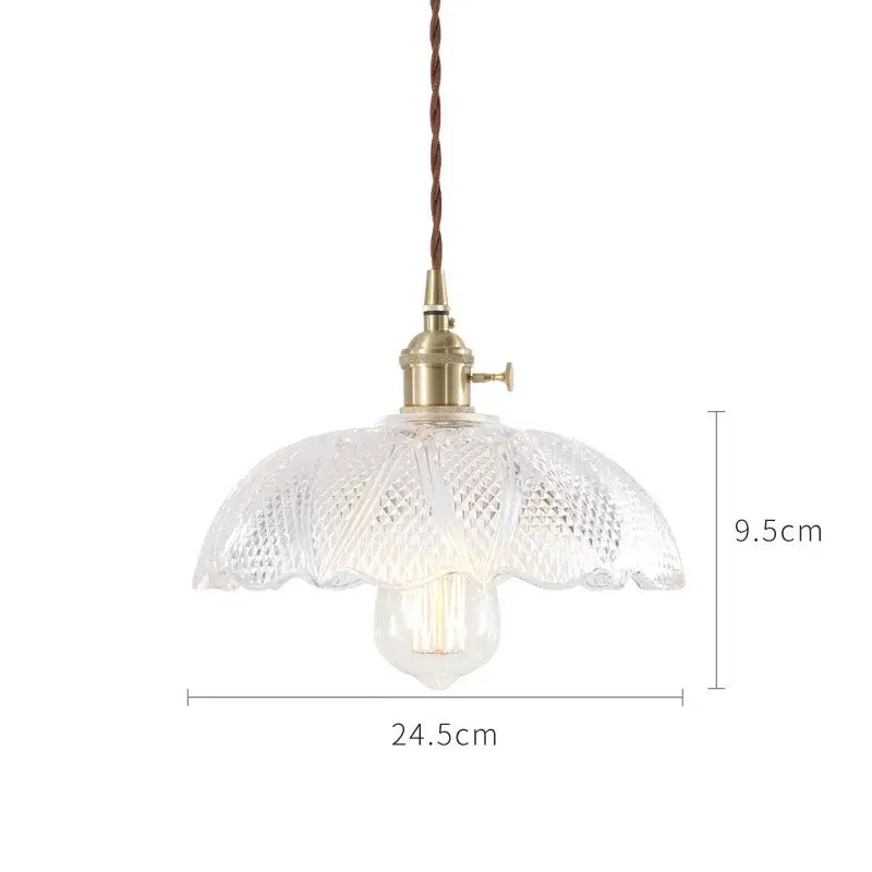 Vintage-style nordic japan style glass pendant lights with clear textured glass shade and brass hardware for dining room