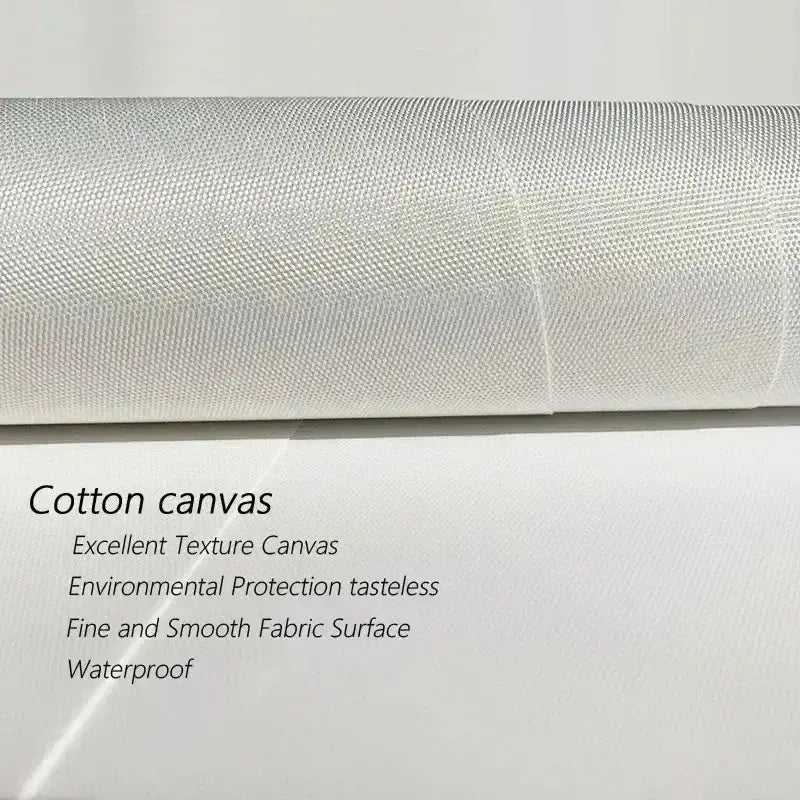 A roll of white cotton canvas fabric with a fine textured weave for decorbites™ abstract nordic leaf abstract wall art