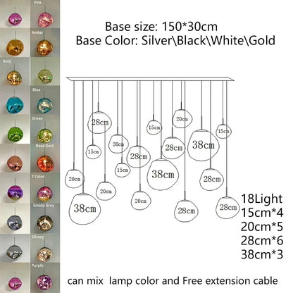 Modern glass globe pendant light with silver black white or gold base and colorful customizable pvc lamp shades for indoor use