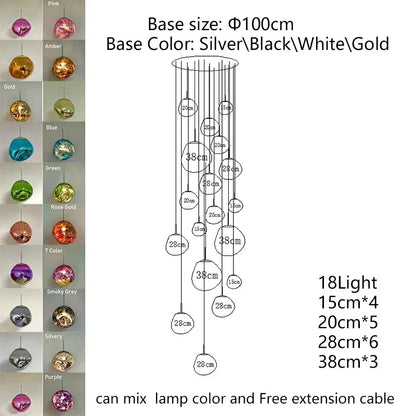 A modern multi-tiered Nordic LED PVC pendant light with colorful spherical glass orbs for indoor lighting