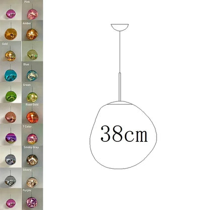 Nordic led pvc pendant light 38cm glass spherical lamp with reflective bubble finish in vibrant colors for indoor use