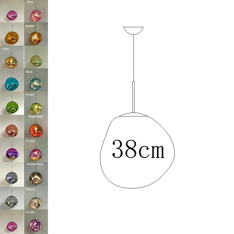 Nordic led pvc pendant light 38cm glass spherical lamp with reflective bubble finish in vibrant colors for indoor use