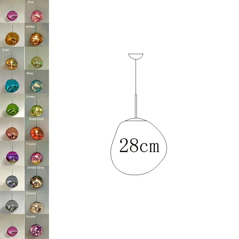 28cm diameter spherical nordic led pvc pendant light with reflective metallic finish in vibrant colors for indoor use