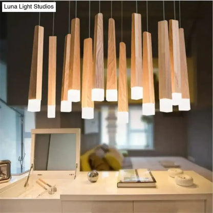 Modern wooden pendant lamp with warm natural finish and sleek rectangular design for nordic minimalist wood art style