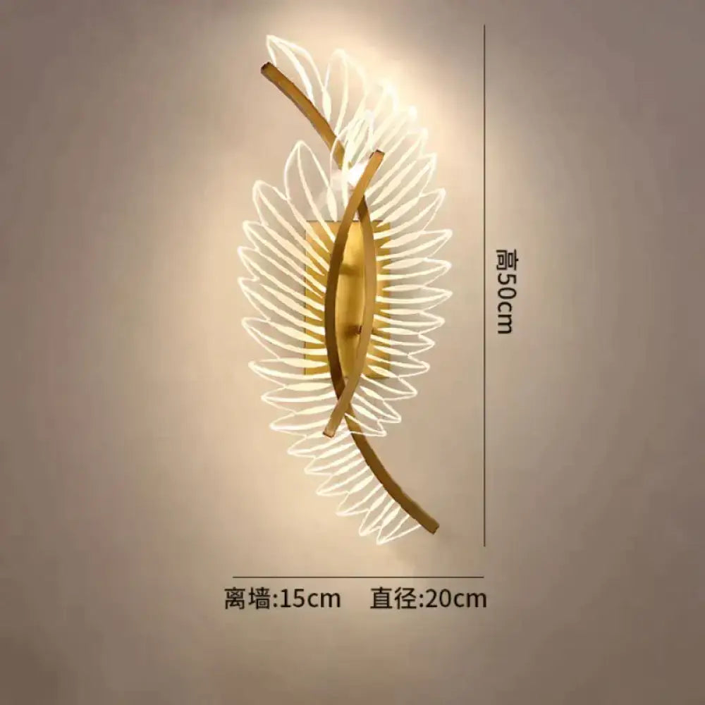 Gold-toned nordic modern art wall lamp with leaf-shaped translucent petal details for modern art bedside lighting