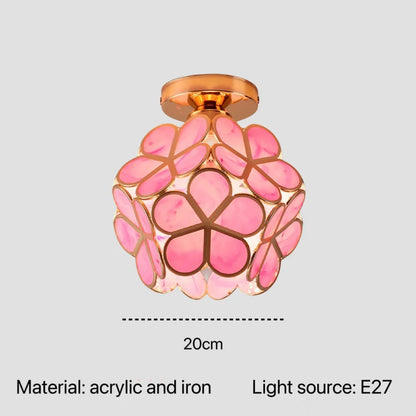 Pink floral petal acrylic and iron ceiling light fixture designed for bedroom bedside and restaurant lighting