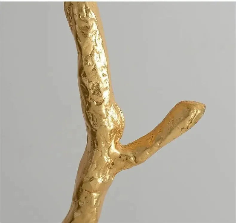 Golden textured branch sculpture floor lamp with rustic organic design feather floor lamp for living room decor