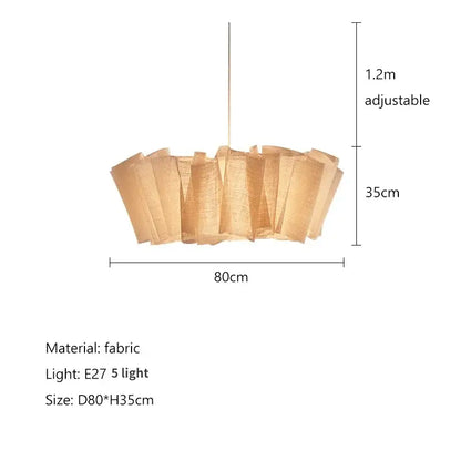 Nordic pleated pendant light in creamy white fabric with a warm-toned fluted petal-like design for dining room