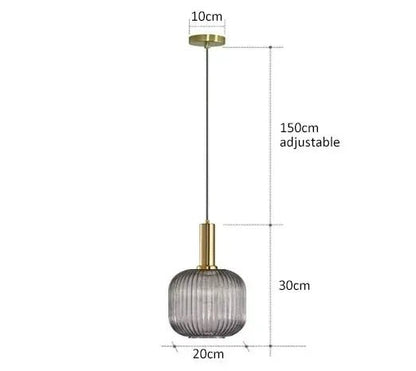 Nordic Ribbed Glass Pendant Light in Green, Grey or Amber - Decorbites